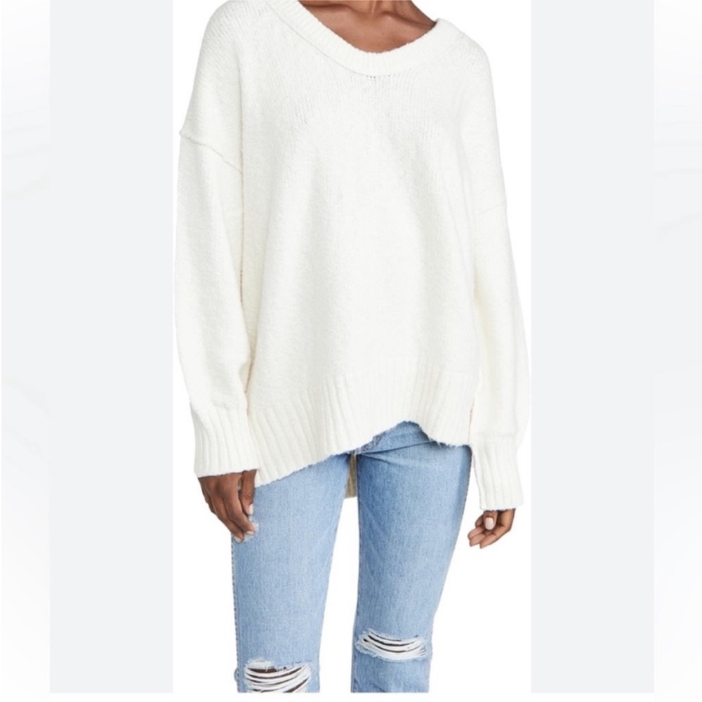 Free People Women's Blue Bell V Neck Sweater, Ivory, size S/P - Picture 6 of 8